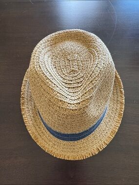 Woven Straw Fedora with Blue Band